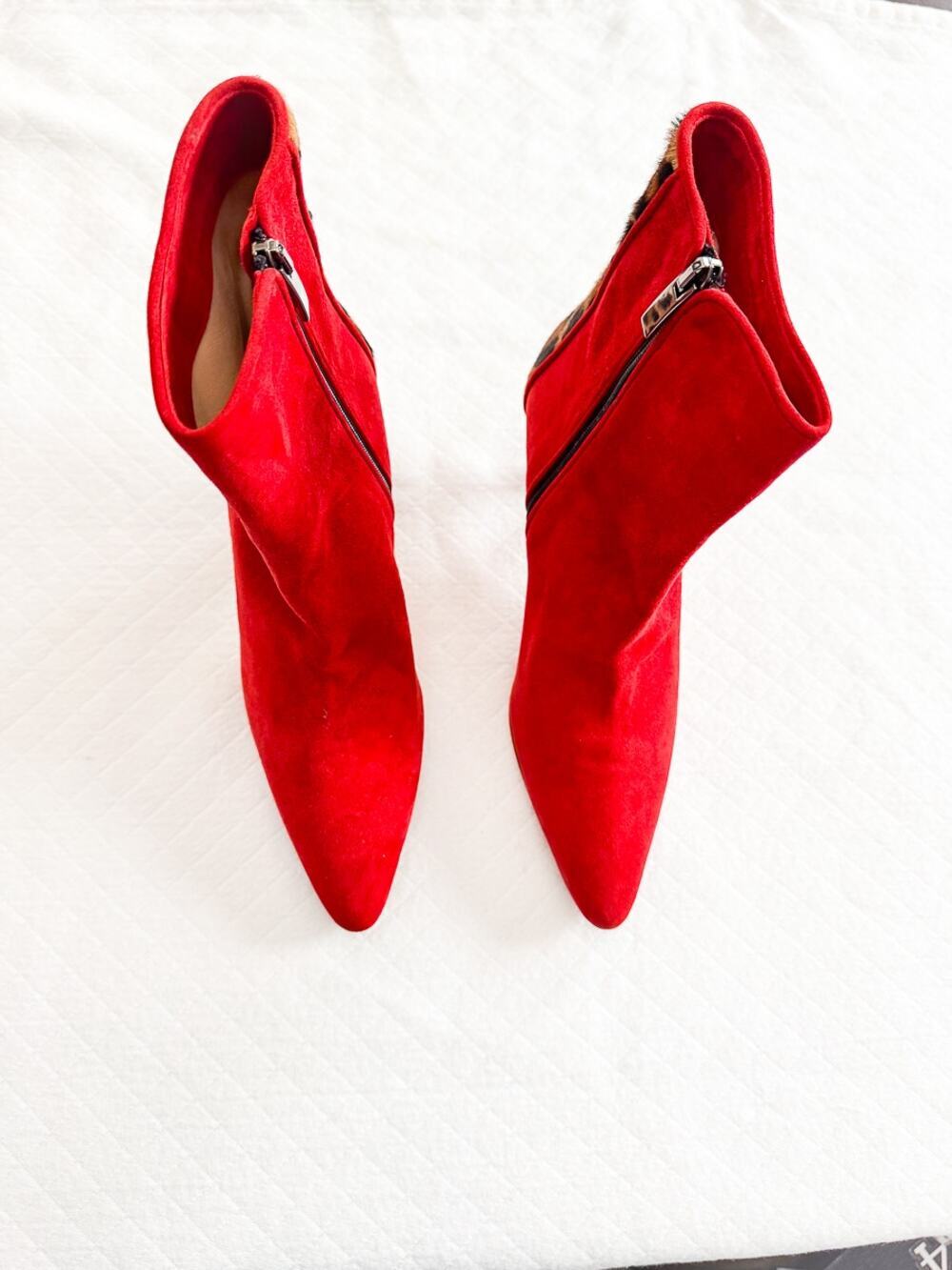 Pancaldi Diane B Red Leopard Accented Pointy Toe Kitten Heel Bootie Size 36